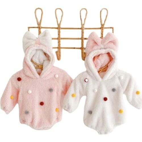 Newborn Baby Romper Autumn Winter Costume Baby Boys Clothes Coral Fleece Warm Baby Girls Clothing Bow Baby Rompers Jumpsuit