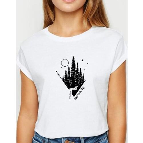 New T-shirt Female Mountain Born To Be Free Tshirt женская Plus Size Spring Summer Tee shirt Cute Graphic Vogue O-Neck T-shirts