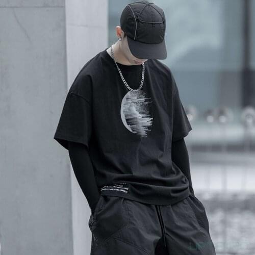 WSNHLAB 21ss Cotton t-shirt moon print techwear aesthetic dystopian streetwear punk