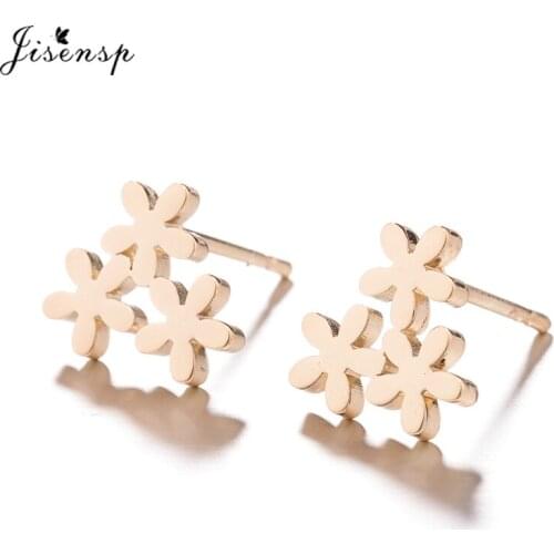 Jisensp 2019 Fashion Simple Stainless Steel Three Lovely Flowers Stud Earrings for Women Girls Fashion Jewelry Birthday Gifts