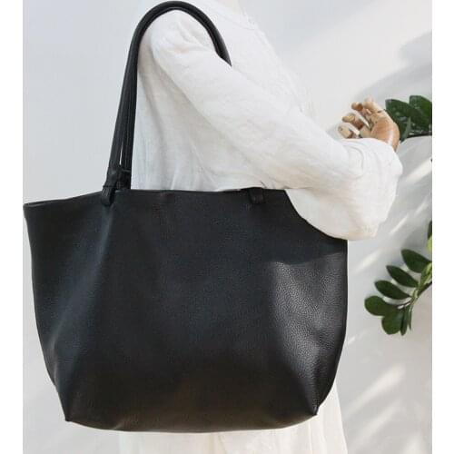 Classic Simple Big Women Handbag 100% Genuine Leather Daily Casual Totes Fashion Shoulder Bags With Liner Bag Large Shopping Bag