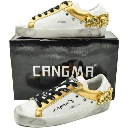 Luxury Brand Original Gold White Vintage Women Men Sneakers Diamond Golden Flats Bass Crystal Female Male Vintage Shoes