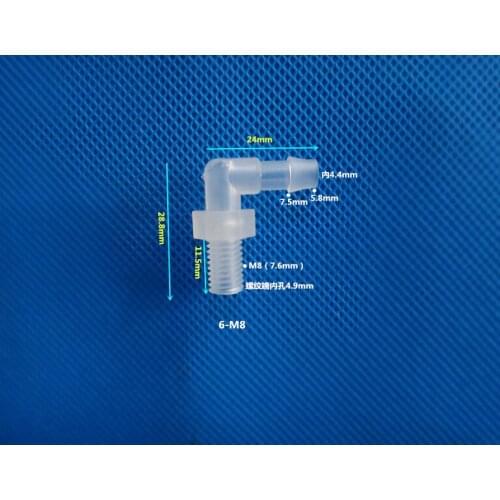 M8 thread to 6mm barb fitting 6-M8 right angled water nozzle Plastic elbow joint 90 screwed nipple