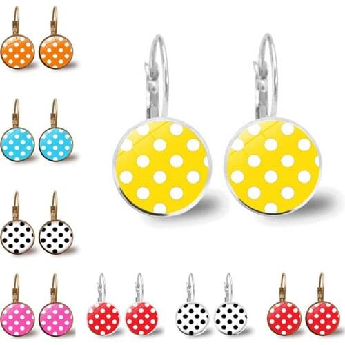 Fashion 8 Color Wavy Dot Round Glass Convex Round Earrings Jewelry Fashion Earrings Ladies Gift