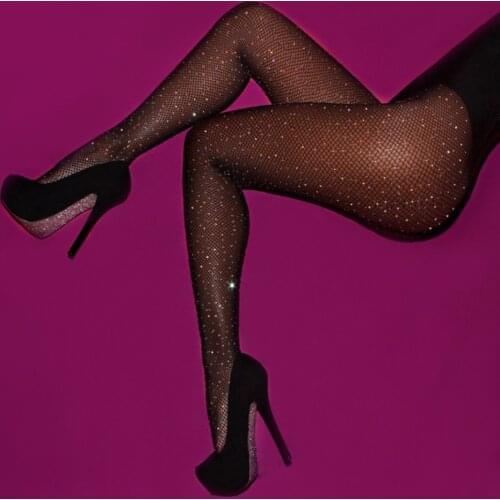 Hollow Out Sexy Pantyhose Mesh Shiny Rhinestones Stockings Stretch Bottoming Stocking Fishnet Dance Costume Stockings Tights