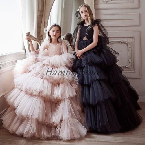 2021 Princess Flower Girl Dresses V Neck Ruffles Tiered Skirts Toddler Pageant Gowns Tulle First Communion Dress