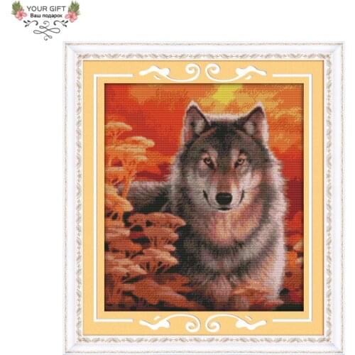 Joy Sunday D310 14CT 11CT Stamped and Counted Home Decoration Autumn Wolf Cross Stitch Kits