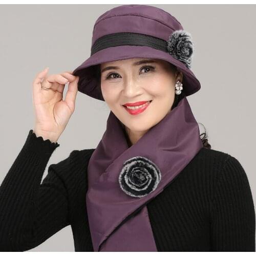 Women Fisherman Hat Autumn Winter Middle Age Female Elegant Warm Cap Mother Christmas Gift Hats Soft Comfortable Scarf H7168