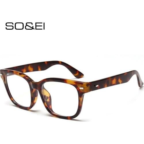 SO&EI Fashion Square Women Glasses Frame Vintage Rivets Decoration Clear Anti-Blu-Ray Lens Eyewear Men Optical Goggle Eyeglasses