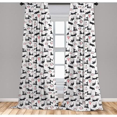 Scottie Dog Window Curtain Hand-Drawn Sketched and Scribbled Scotch Breeds Playing Lightweight Decorative