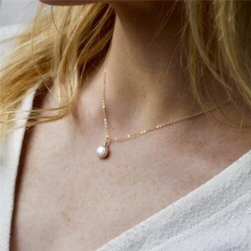14K Gold Filled Pearl Necklace Handmade Jewelry Choker Pendants Collier Femme Kolye Collares Necklace for Women Wedding Jewelry