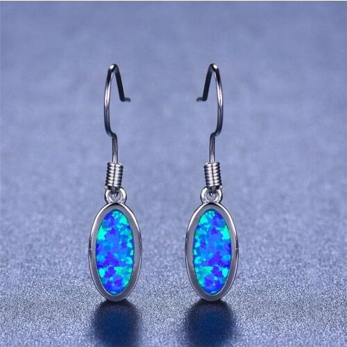 Boho Female Big Oval Drop Earrings Boho Blue Fire Opal Earrings Bride Cute Wedding Long Dangle Earrings For Women