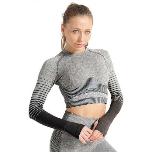 Women Shirts Sports Breathable Crop Top Long Sleeve Fitness Joggings Workout Slim Fit Quick Dry Gym Athletics Sweatshirt
