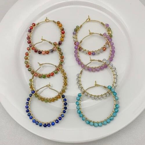 Boho Handmade Natural Stone Hoop Earrings for Women Ethnic Romantic Style Fashion Jewelry 2021 Birthday Party Gifts Wholesale