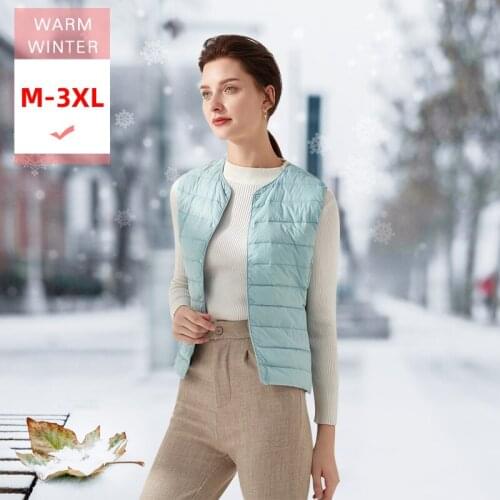 2019 Winter Fashion Women White Duck Down Vest Female Ultra Light O Neck Warm Sleeveless Coat Casual Windproof Linner Waistcoat
