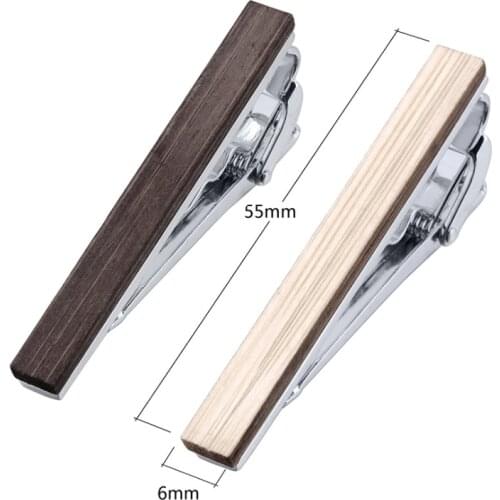 10pcs/lot Natural Wood Bamboo Tie Clips 55x6mm Wooden Tie Pin Tie Bars Copper Made Business Style Mens Jewelry Accessory