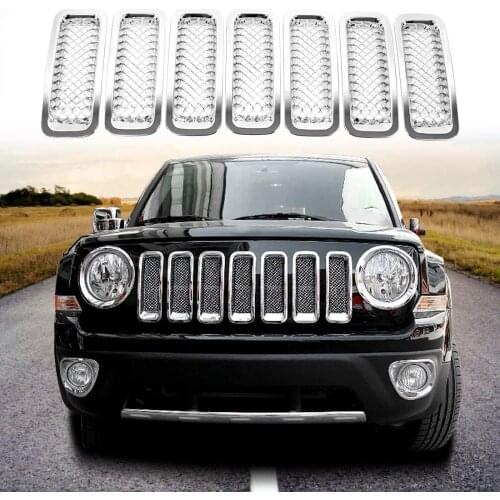 7Pcs Front Grill Insert Grille Cover Trim Kit Chrome Accessories ABS Sticker for Jeep Patriot 2011-2016