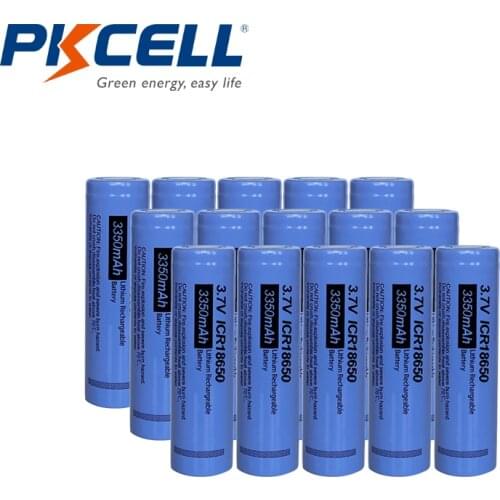 15Pcs PKCELL ICR18650 3.7v Li-ion Rechargeable Battery ICR 18650 Lithium batteries Flat Top NO Pcm For Flashlight DIY 3350mAh