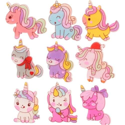 10PCS 2inch Unicorn Hair Accessories Horse Acrylic Flatbacks Cute Baby Girl Accessories for Making Hair Bows for Girls Headwrap
