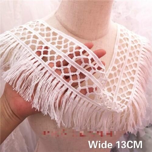 13CM Wide White Cotton Fringed Lace Hollow Out Embroidered Ribbon Home Clothing Crafts Curtains Skirts Hem Sewing Tassel Decor