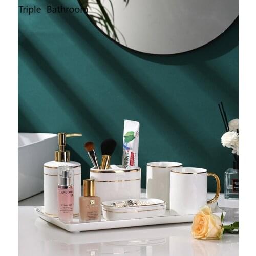 White Phnom Penh ceramic bathroom supplies bathroom accessories with dispenser toothbrush holder soap dispenser tray