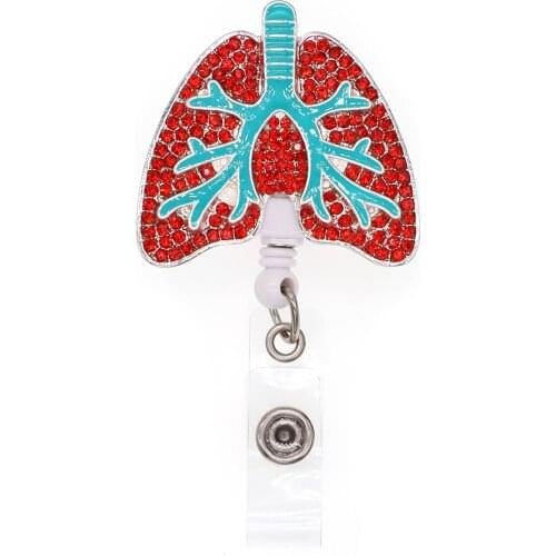 10pcs/lot Medical Nurse Badge Holder Retractable Red/Pink Rhinestone Organ Lung Badge Reel For Pneumonia Patientss Gift
