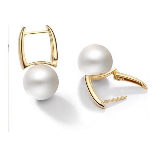 Noble jewelry pair Natural 7.5-8mm Japanese AKoya white pearl earring AU750 18K Yellow Gold accessory