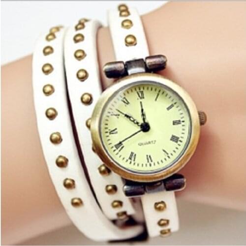 Gnova Platinum Genuine Leather Large Bracelet Women Watch Bronze DOTS Retro Vintage Fashion Wristwatch Quartz Clock femme