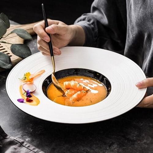 Ceramic brushed pattern 11.5-inch straw hat plate Western restaurant artistic conception tableware sashimi salad set plate