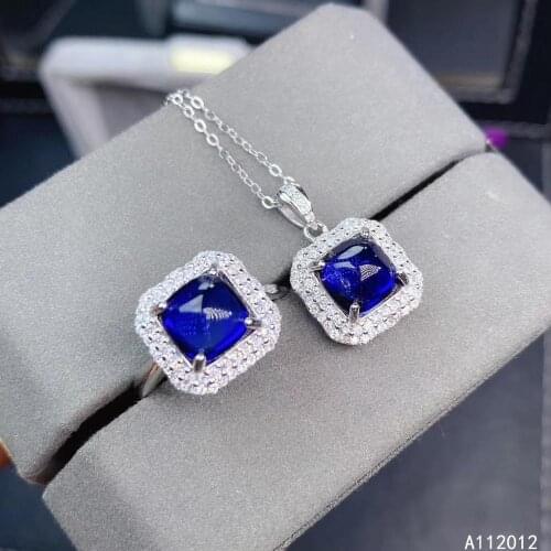 KJJEAXCMY fine jewelry natural sapphire 925 sterling silver lovely girl new pendant necklace chain ring set support test