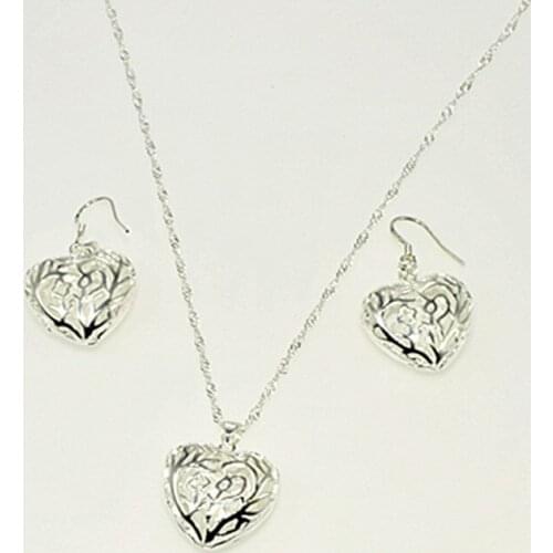 Womens 925 Silver Jewelry Sets 15mm Earrings 20mm Pendant Necklace Pendant Earrings Free Shipping Free 18-inch Rolo Chain