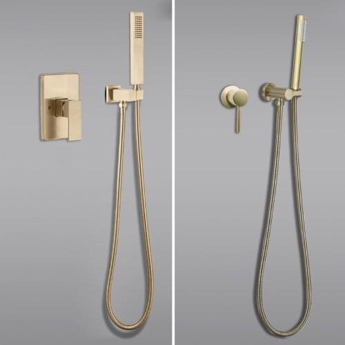 Brushed Gold Handheld Shower Set with Wall Mounted Concealed Tap Faucet Mixer Round and Square Hot and Cold