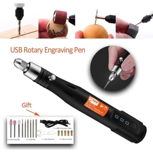 Adjustable 3 Speeds Electric Grinder 15000rpm Mini Drill Rotary Tools Grinding Machine USB Engraving Pen with Drill Bits Tools