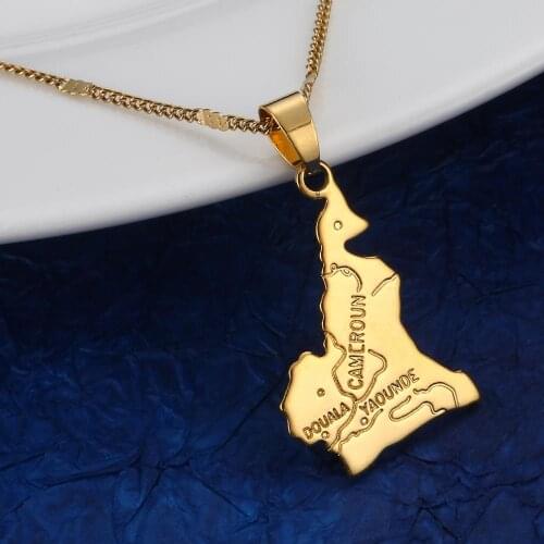 Gold Color Trendy Cameroon Map Flag Pendant Necklace Women Men Cameroun Charm Jewelry