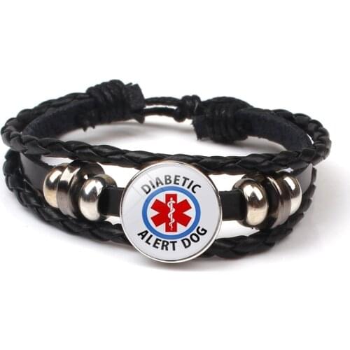 Fashion Diabetes Emergency Medical Warning Bracelet Remember Mens Jewelry Black Leather Bracelet Doctor Patient Gift
