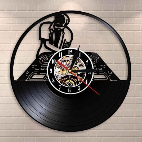 Music Studio Wall Art Vintage Vinyl Record Wall Clock DJ Turntables Hip Hop Wall Clock Night Club Music Lover DJ Boyfriend Gifts