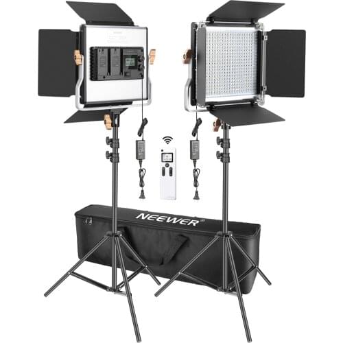 Neewer 2 Packs Advanced 2.4G 480 LED Video Light Photography Lighting Kit with Bag, Dimmable Bi-Color LED Panel with LCD Screen
