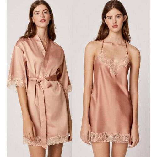 Tender Blue Lace Satin Robe & Gown Set