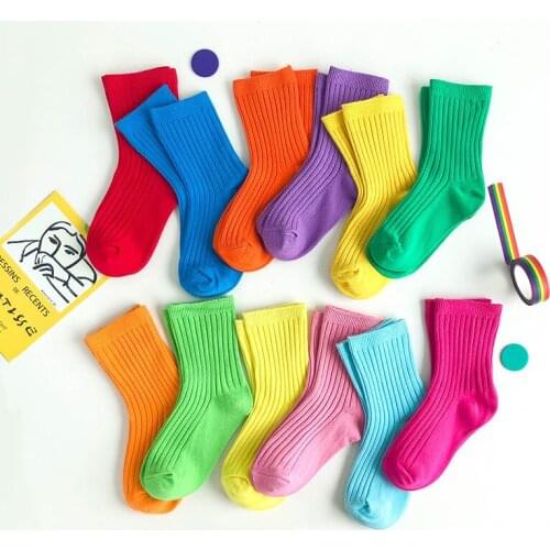 1-12 Y Baby Kid Socks Girl Children Boy Candy Color Toddler Sock Soft Double Needle Cotton Tube Socks Cute Solid Color Socks