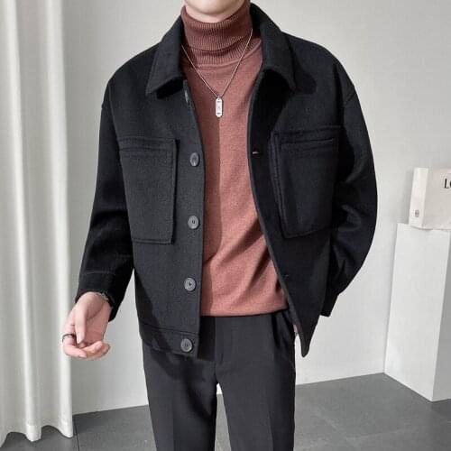 Solid Color Wool Trench Jacket Men Casual Loose Outwear Fashion 2021 Autumn Coat High Quality Steetwear Male Clothes Windbreaker