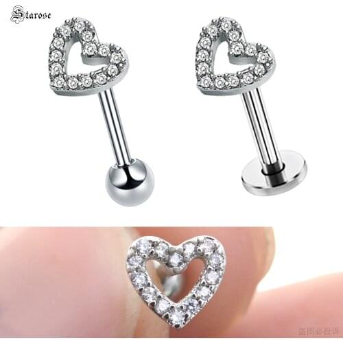 Starose 18G 6mm Heart Labret Lip Ring Nose Piercing Tragus Earrings Piercing Nariz Helix Ear Piercing Oreja Lip Nose Rings Studs