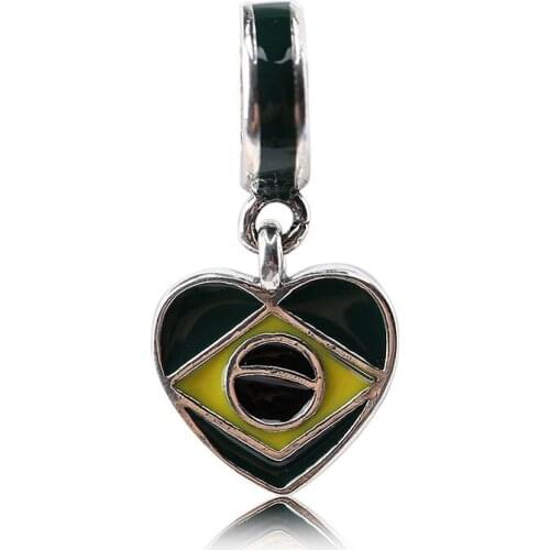 Real 925 Sterling Silver I Love Brazil Pendant Charm Heart Flag Beads Fit Original PAN Bracelet For Women Men berloque Jewelry