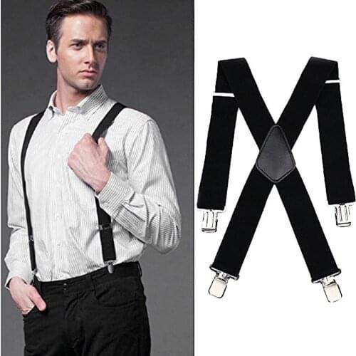 Adjustable Men Elastic Clip X-Back Suspender Pants Wide Band Braces Strap
