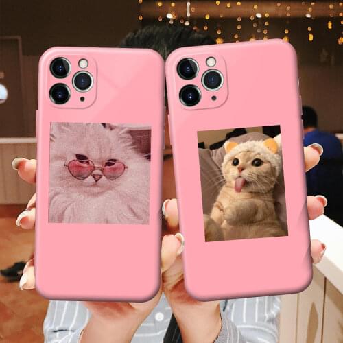 Cute Animal Cat Pink TPU Phone Case for iPhone 6S 7 8 Plus X XR XS 11 12 mini Pro Max Silicone Protective Sleeve