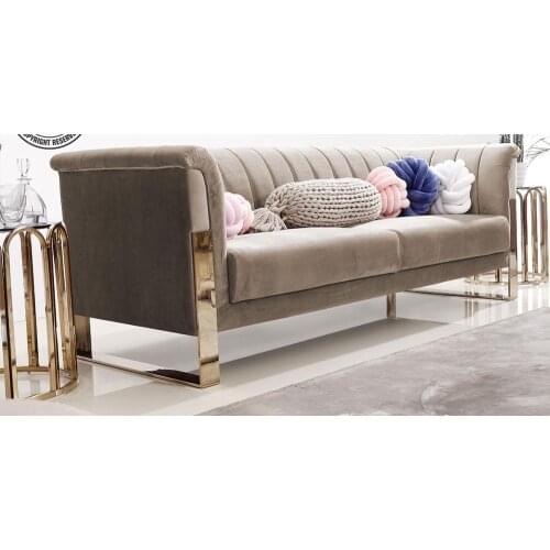 Modern Fabric Sofa Set With Rose Gold Stainless Steel Legs & Velvet Fabric Sofa Set Living Room Furniture