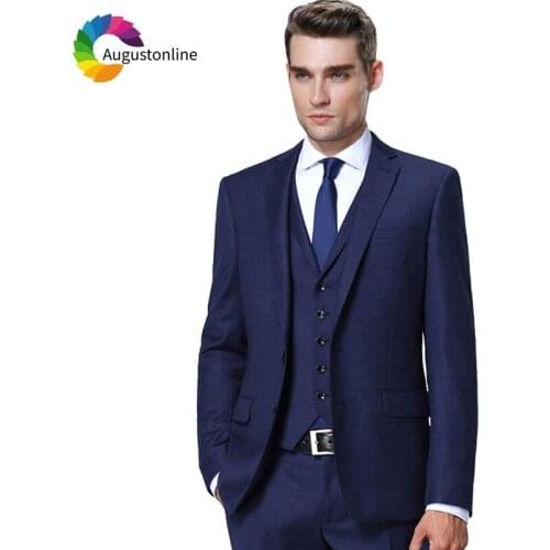 Navy Blue Men Suits for Business Costume Homme Slim Fit Groom Tuxedo 3Piece Jacket Pants Vest Best Man Blazer Terno Masculino