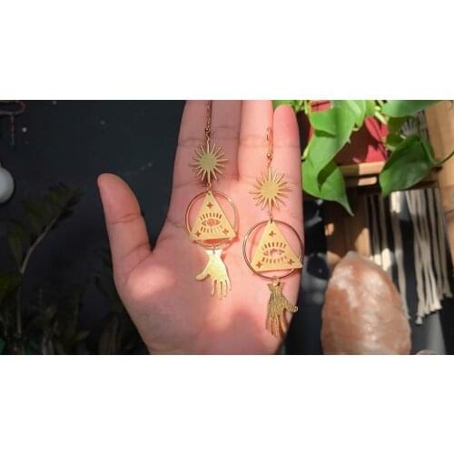 Triangle Eye of Providence Earrings, Third Eye,Horus, Boho, Gothic, Occult, Esoteric, Gipsy, Illumati, Witch, Evil, Gift
