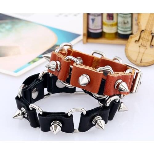 WANGAIYAO simple new cowhide bracelet punk personality accessories trendy mens motorcycle leather bracelet fashion willow nail