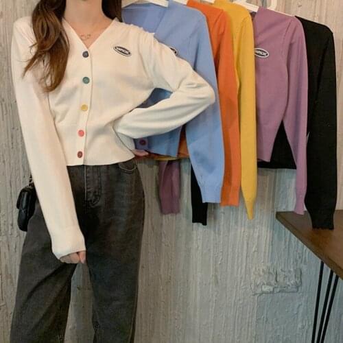 WomenS Cardigan V-Neck Long Sleeve Slim Knit Sweater WomenS Outer Wear Short Jacket One Size