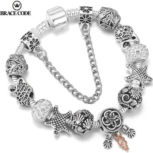Charm Women Bracelet DIY Hollow Alloy Beaded Silver Plated Bracelet for Women Ancient Silver Color Preserving Charm Jewelry